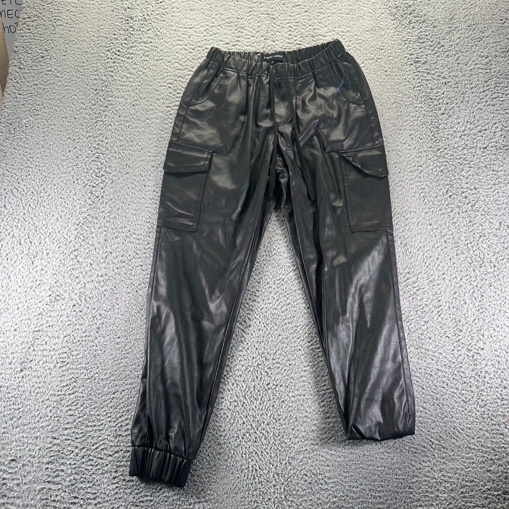 Almost Famous Pant Womens S Black‎ Faux Leather Cargo Jogger Tapered Performance